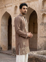 Japanese Fabric Embroidered Kurta ( 65KO 5551Brown ) [FF] [B-10]