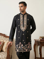 Cotton Blend Floral Embroidered Kurta ( 65KO 5552Black ) [FF] [B-3-4]