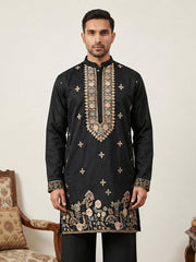 Cotton Blend Floral Embroidered Kurta ( 65KO 5552Black ) [FF] [B-3-4]