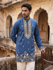 Cotton Blend Floral Embroidered Kurta ( 65KO 5552Peacock ) [FF] [B-3-4]