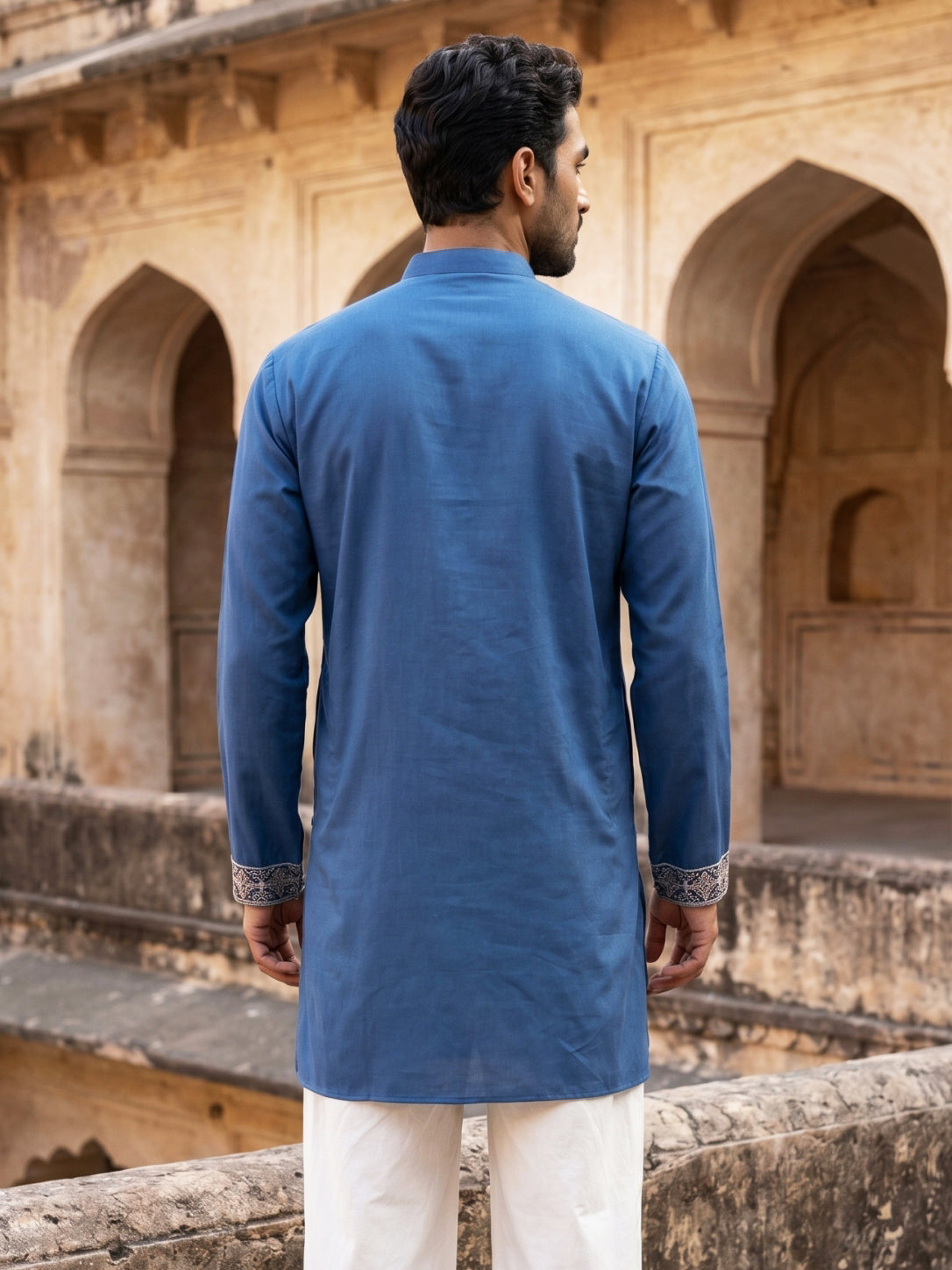 DesiQlo Men Embroidered Kurta Only - Multicolor - 65KO_5552Peacock_S