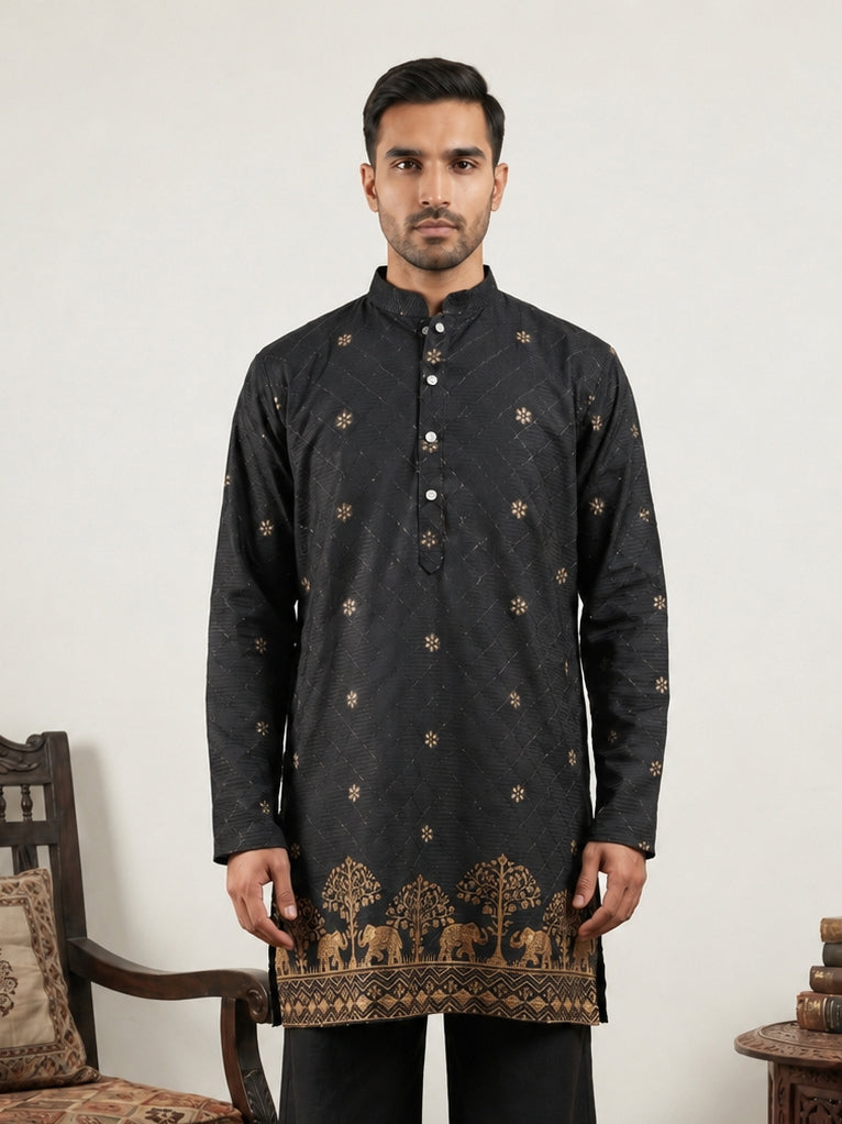 DesiQlo Men Embroidered Kurta Only - Black - 65KO_5553Black_S