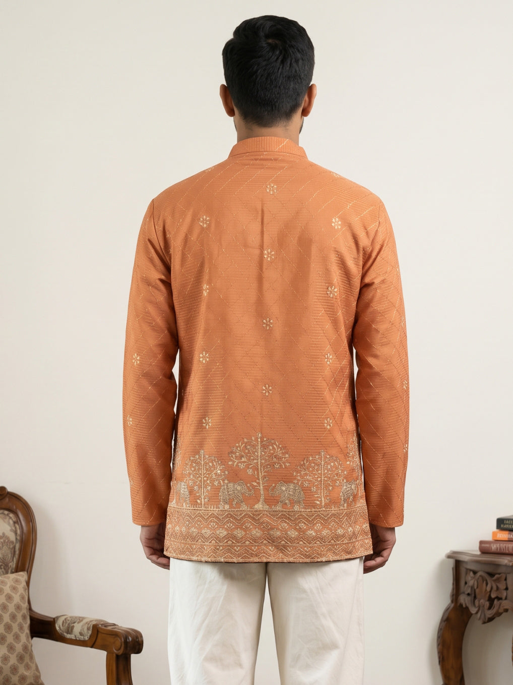 DesiQlo Men Embroidered Kurta Only - Orange - 65KO_5553Orange_S