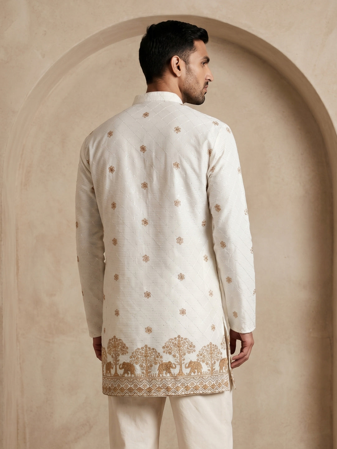 DesiQlo Men Embroidered Kurta Only - White - 65KO_5553White_S