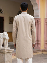 Men's Silk Blend Embroidered Kurta ( 65KO 5554Beige ) [FF] [B-10]