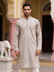 Men's Silk Blend Embroidered Kurta ( 65KO 5554Beige ) [FF] [B-10]
