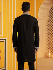 Men's Silk Blend Embroidered Kurta ( 65KO 5554Black ) [FF] [B-10]