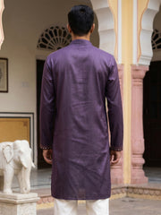 Men's Cotton Blend Embroidered Kurta ( 65KO 5555Purple ) [FF] [A-1-2-3-4]