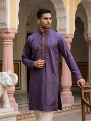 Men's Cotton Blend Embroidered Kurta ( 65KO 5555Purple ) [FF] [A-1-2-3-4]