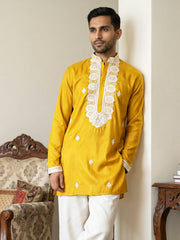 Men's Embroidered Silk Blend Kurtas ( 65KO 5565Mustard ) [FF] [A-1-2-3-4]