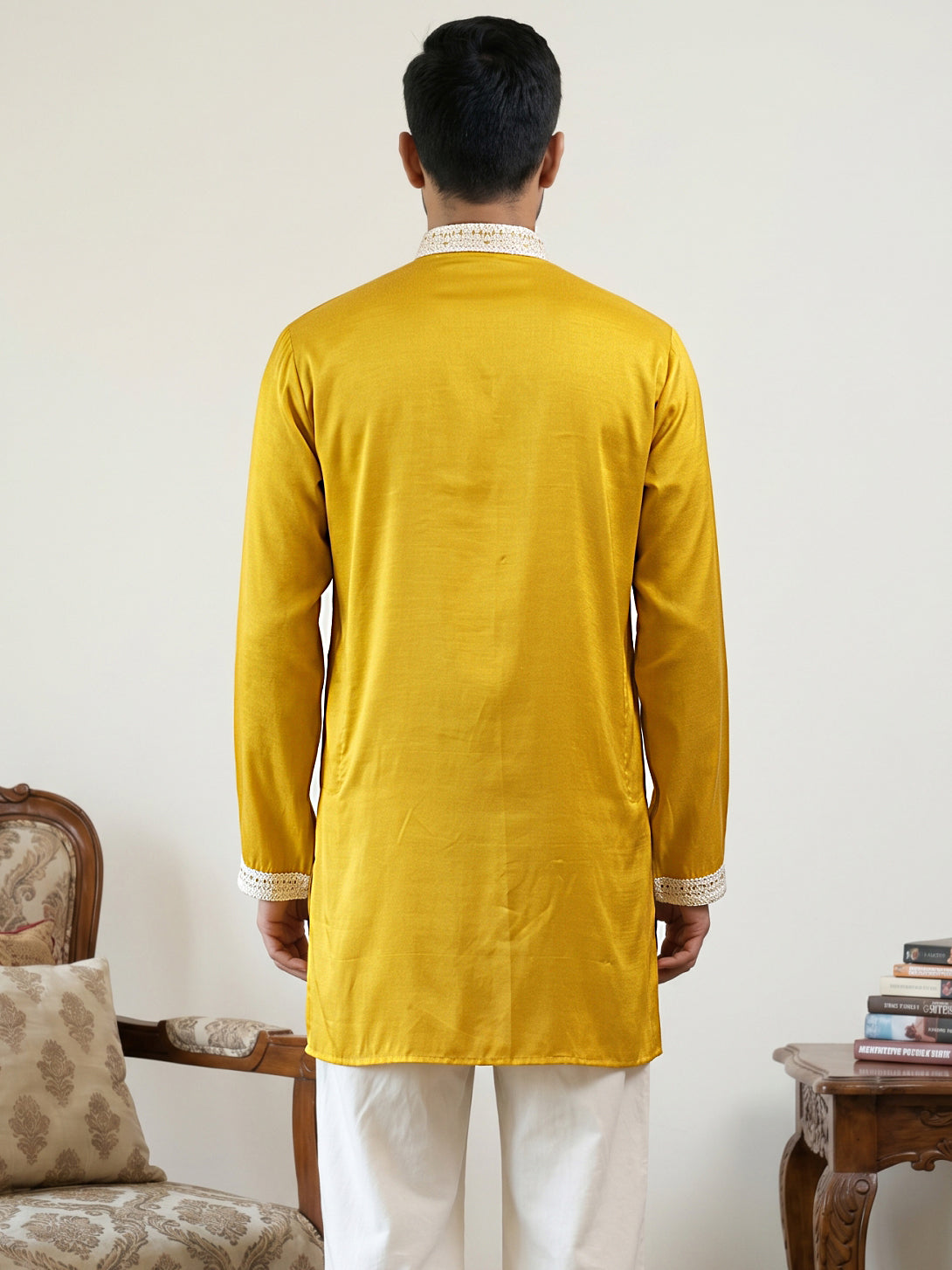 DesiQlo Men Embroidered Kurta Only - Yellow - 65KO_5565Mustard_S