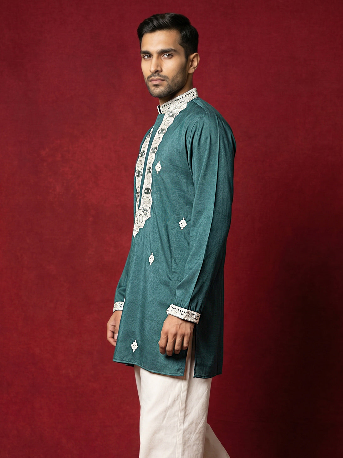 DesiQlo Men Embroidered Kurta Only - Multicolor - 65KO_5565Peacock_S