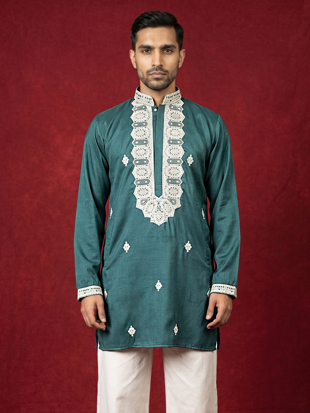 DesiQlo Men Embroidered Kurta Only - Multicolor - 65KO_5565Peacock_S