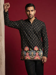 65KO 5566Black - Men's Floral Printed Kurta ( 65KO 5566Black ) [FF] [H-6]