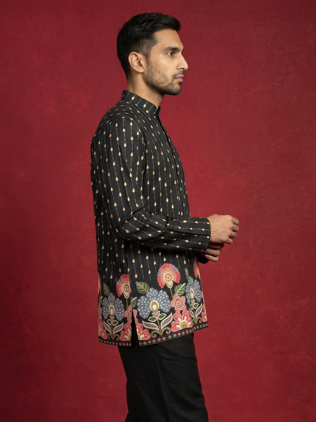 DesiQlo Men Printed Kurta Only - Black - 65KO_5566Black_S