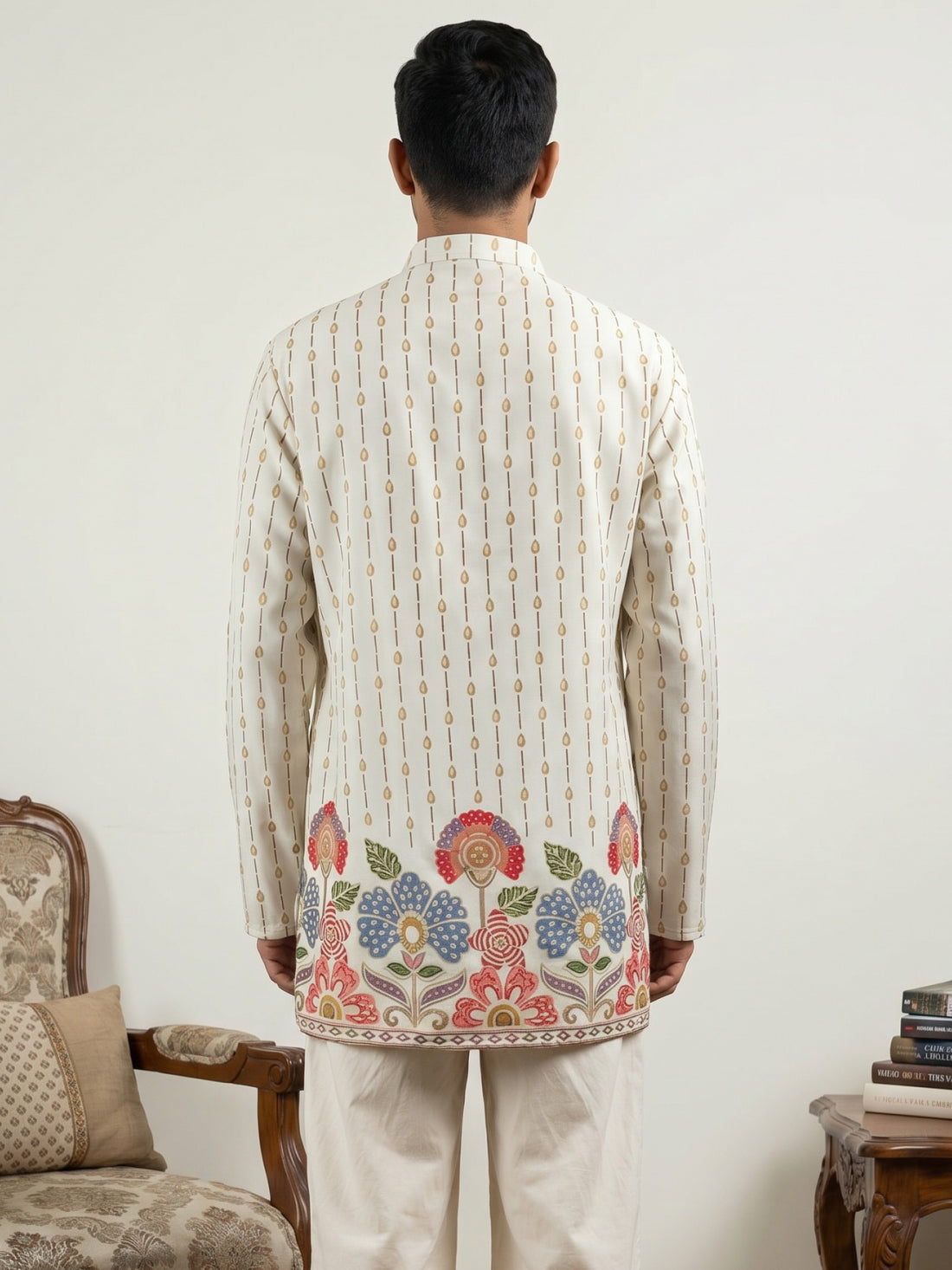 DesiQlo Men Printed Kurta Only - White - 65KO_5566White_S
