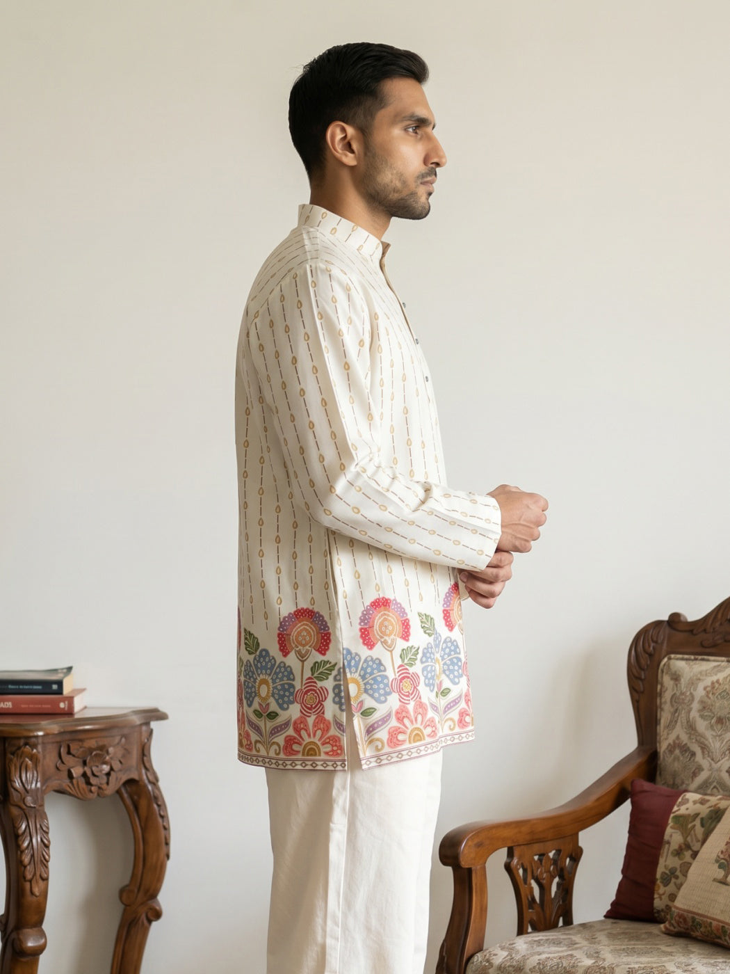 DesiQlo Men Printed Kurta Only - White - 65KO_5566White_S