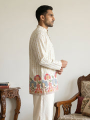 5566White  - Men's Floral Printed Kurta ( 65KO 5566White ) [FF] [H-6]