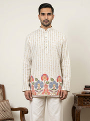 5566White  - Men's Floral Printed Kurta ( 65KO 5566White ) [FF] [H-6]