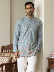 Men's Floral Printed & Thread Work Kurtas ( 65KO 5567Blue )