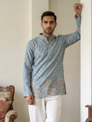 Men's Floral Printed & Thread Work Kurtas ( 65KO 5567Blue )
