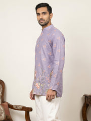 Men's Floral Printed & Thread Work Kurtas ( 65KO 5567Purple )