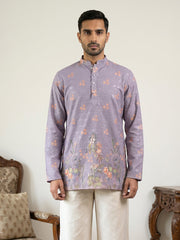 Men's Floral Printed & Thread Work Kurtas ( 65KO 5567Purple )