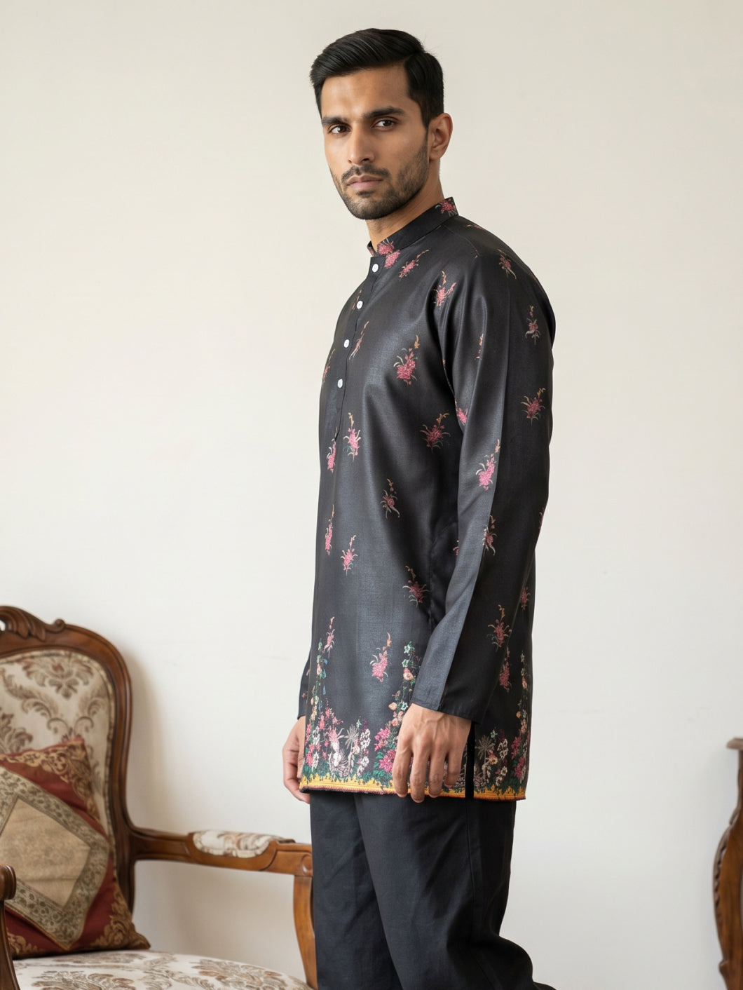 DesiQlo Men Printed Kurta Only - Black - 65KO_5568Black_S