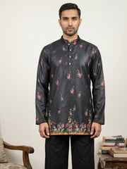 Men's Floral Printed Kurtas ( 65KO 5568Black ) [FF] [C-1]
