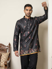 Men's Floral Printed Kurtas ( 65KO 5568Black ) [FF] [C-1]