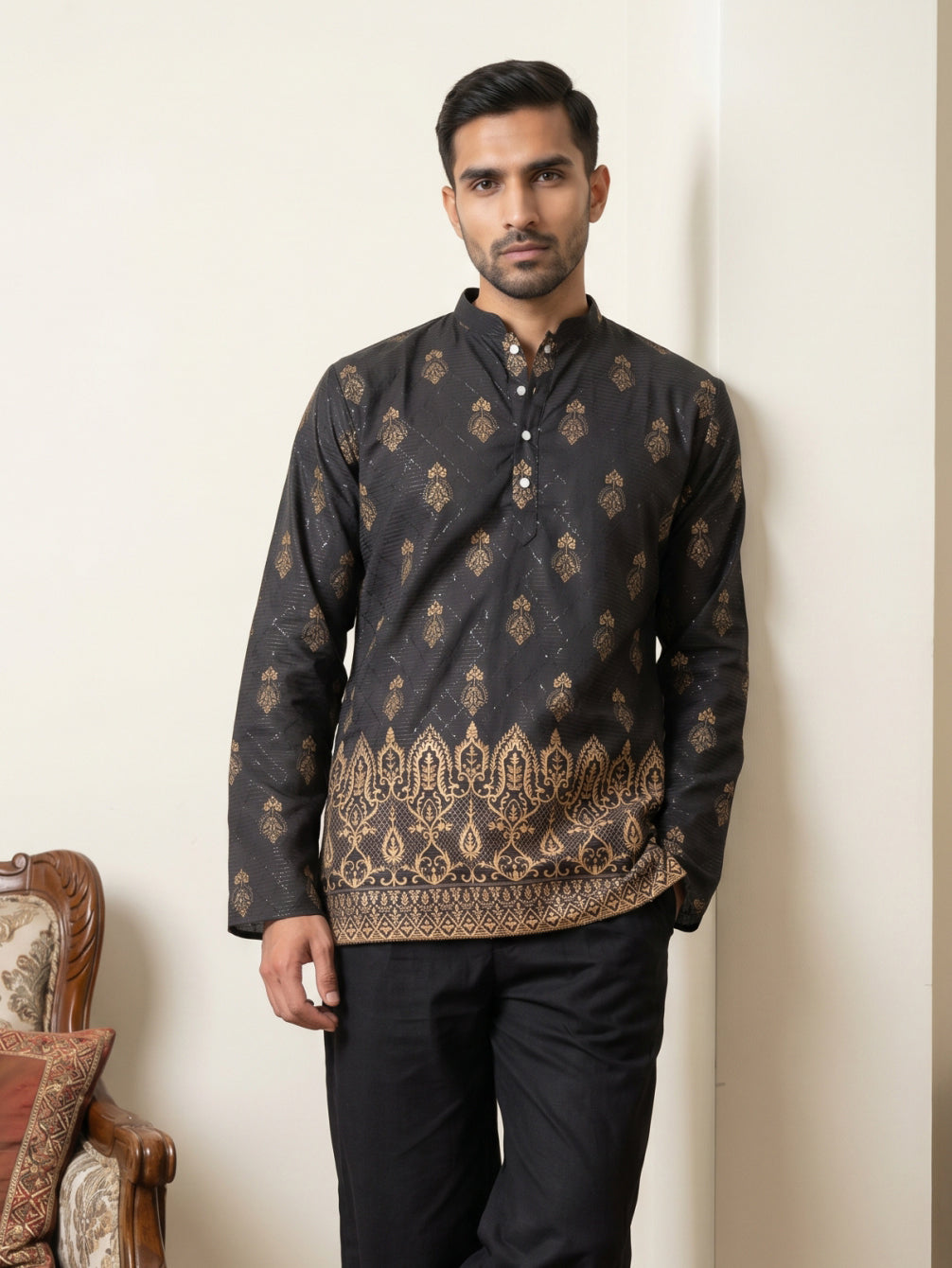 Premium Printed & Thread Work Kurtas ( 65KO 5569Black ) [FF] [A-8]