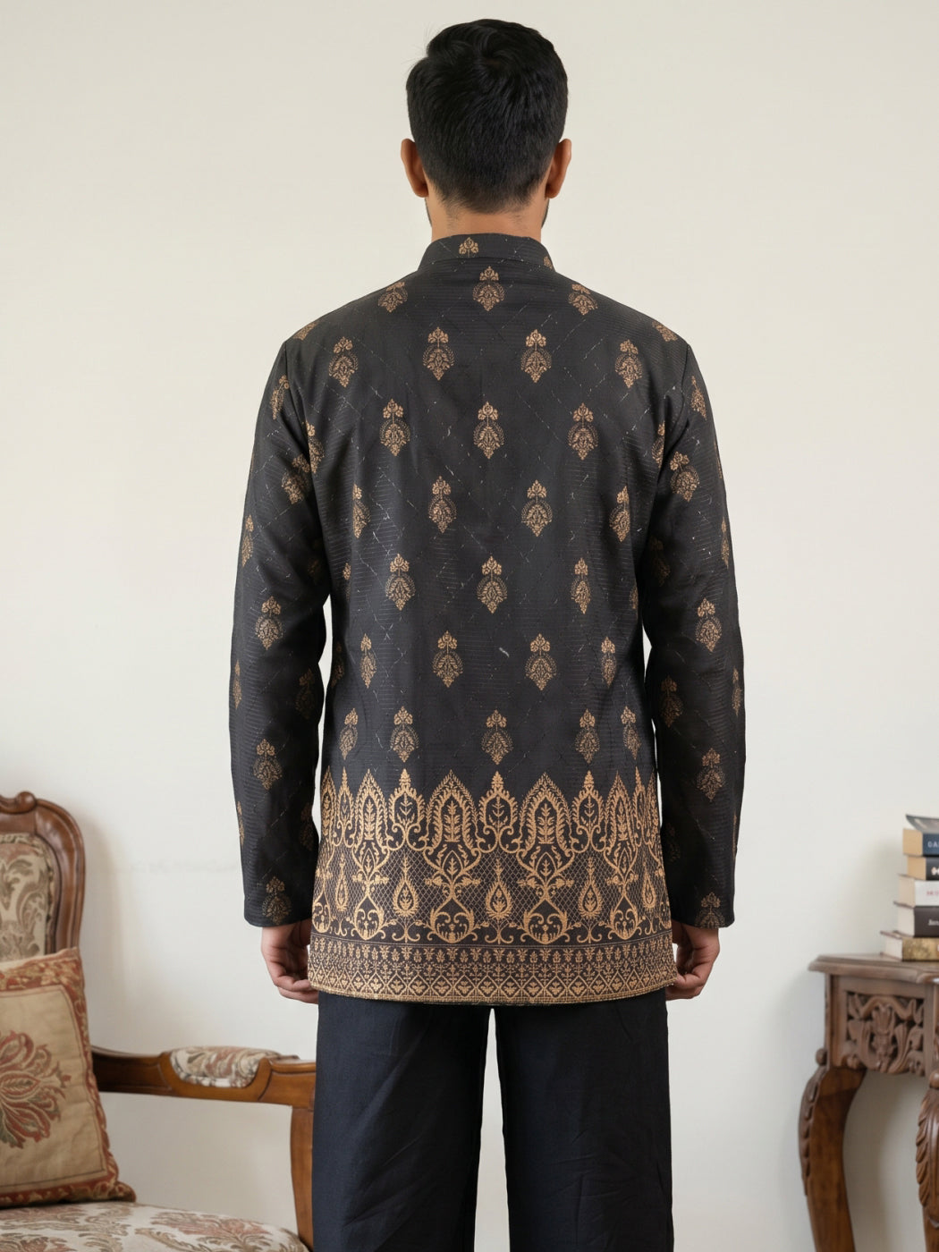 DesiQlo Men Embroidered Kurta Only - Black - 65KO_5569Black_S