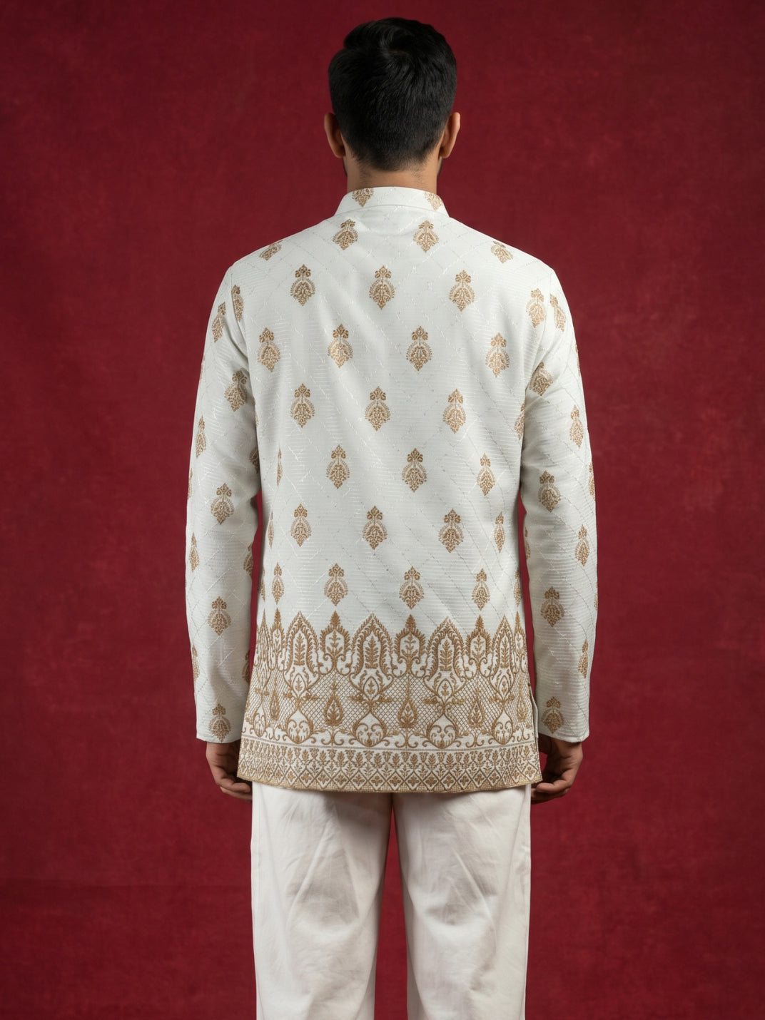 DesiQlo Men Embroidered Kurta Only - White - 65KO_5569White_S