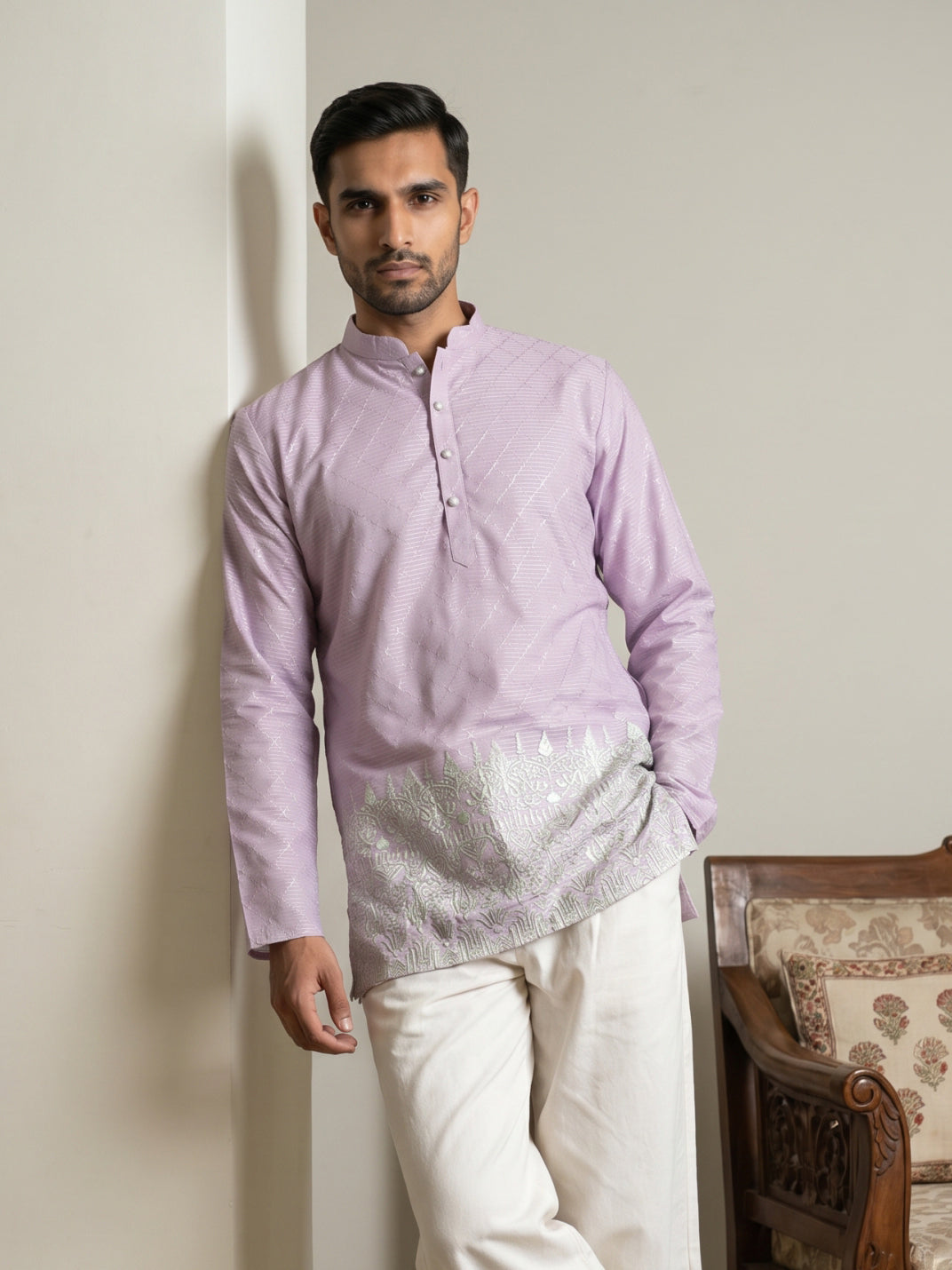 DesiQlo Men Printed Kurta Only - Purple - 65KO_5570Purple_S