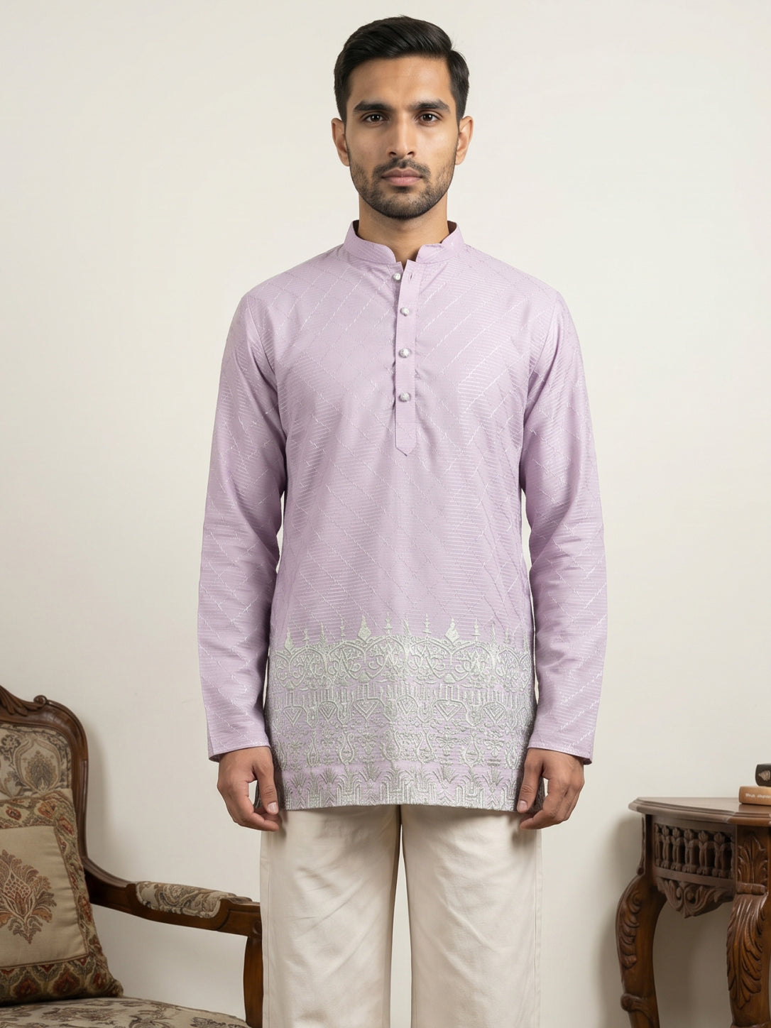 DesiQlo Men Printed Kurta Only - Purple - 65KO_5570Purple_S