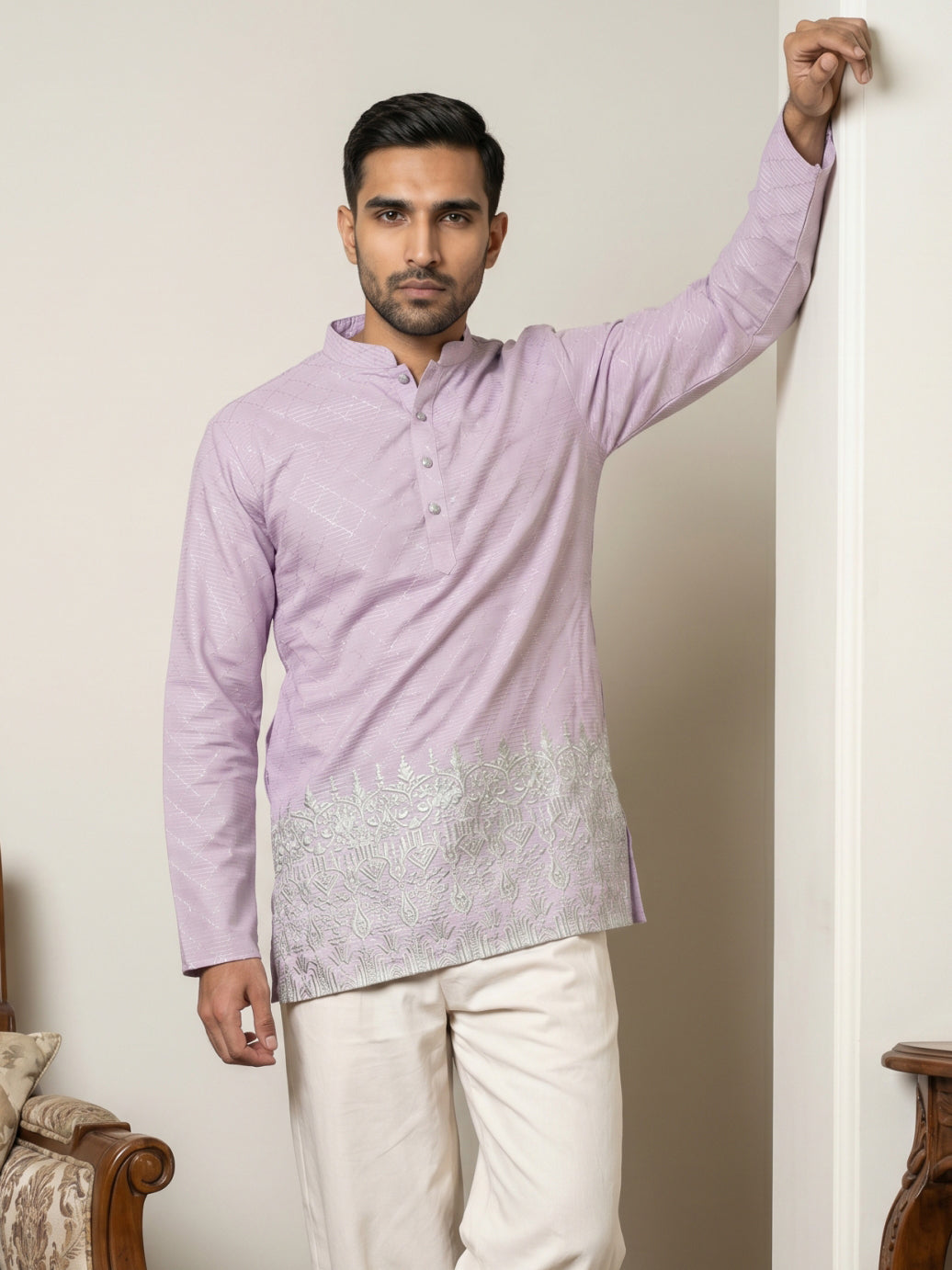 DesiQlo Men Printed Kurta Only - Purple - 65KO_5570Purple_S