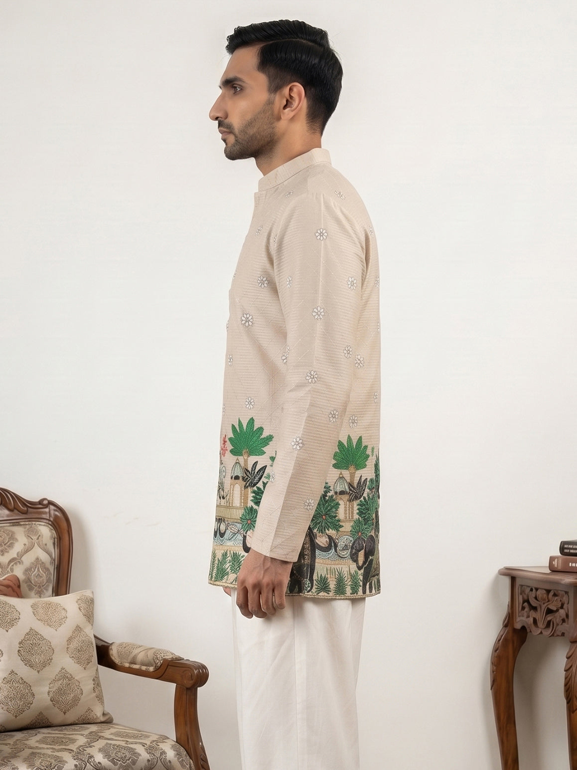 DesiQlo Men Printed Kurta Only - Beige - 65KO_5571Beige_S