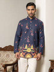 Premium Cotton Blend Printed Ethnic Kurtas ( 65KO 5571Navy ) [FF] [C-1]