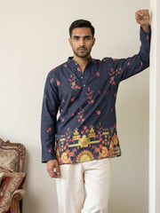 Premium Cotton Blend Printed Ethnic Kurtas ( 65KO 5571Navy ) [FF] [C-1]
