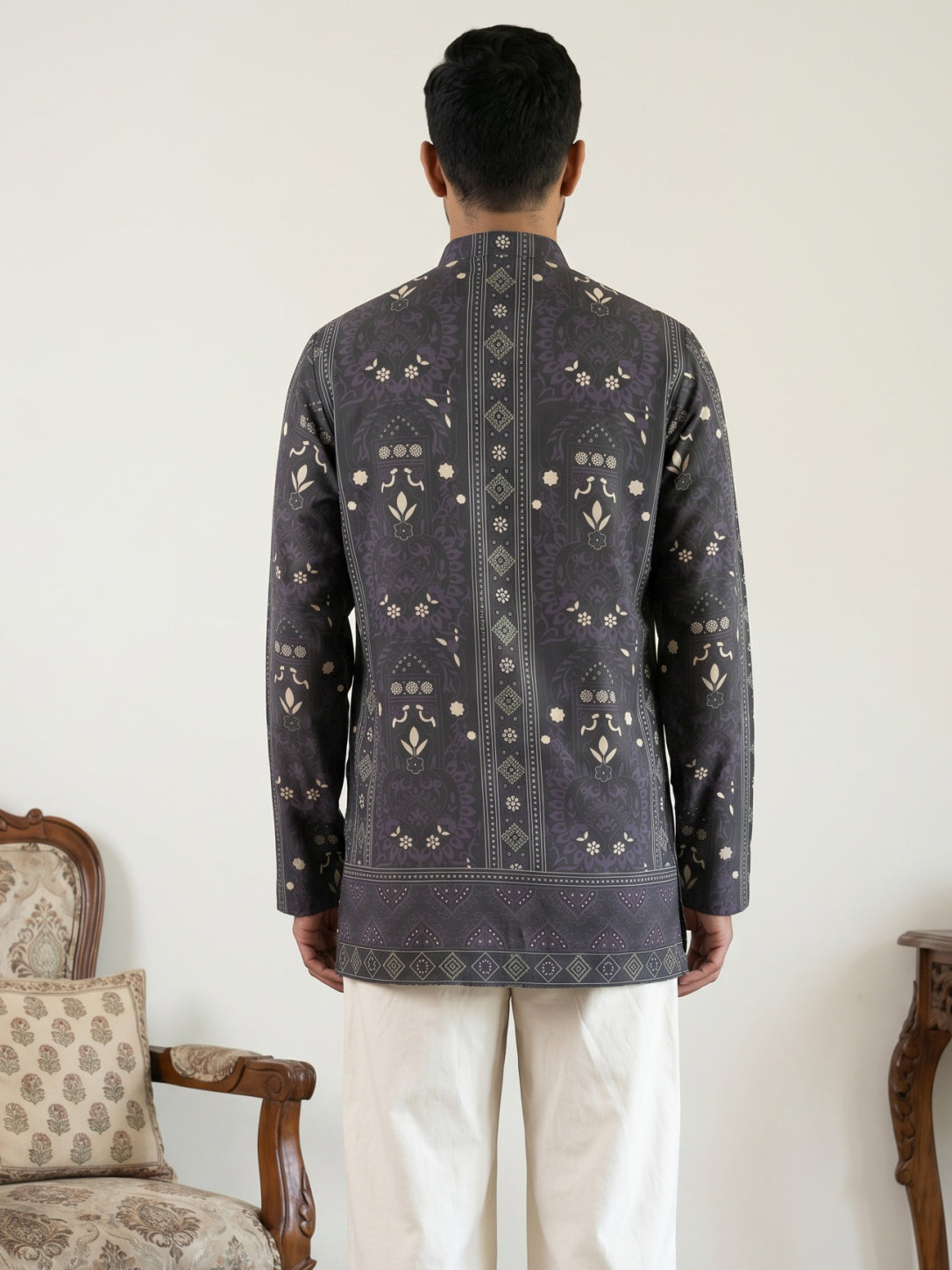 DesiQlo Men Printed Kurta Only - Purple - 65KO_5573Purple_S