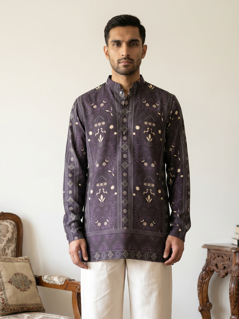 DesiQlo Men Printed Kurta Only - Purple - 65KO_5573Purple_S