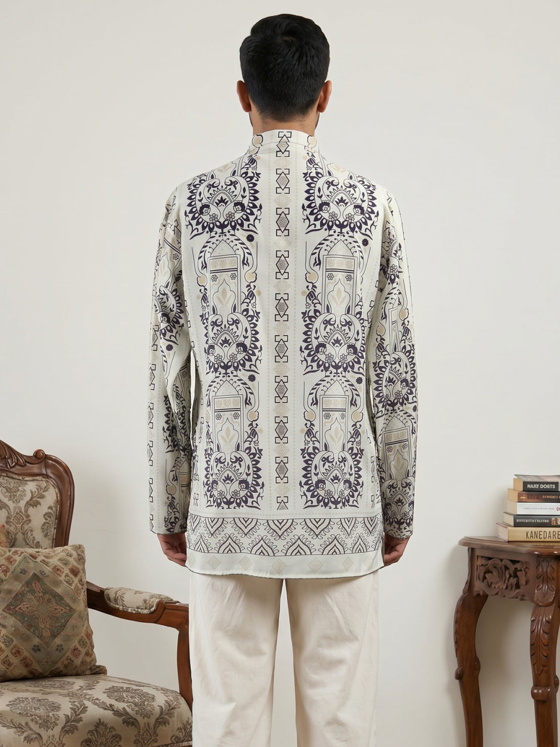 DesiQlo Men Printed Kurta Only - White - 65KO_5573White_S