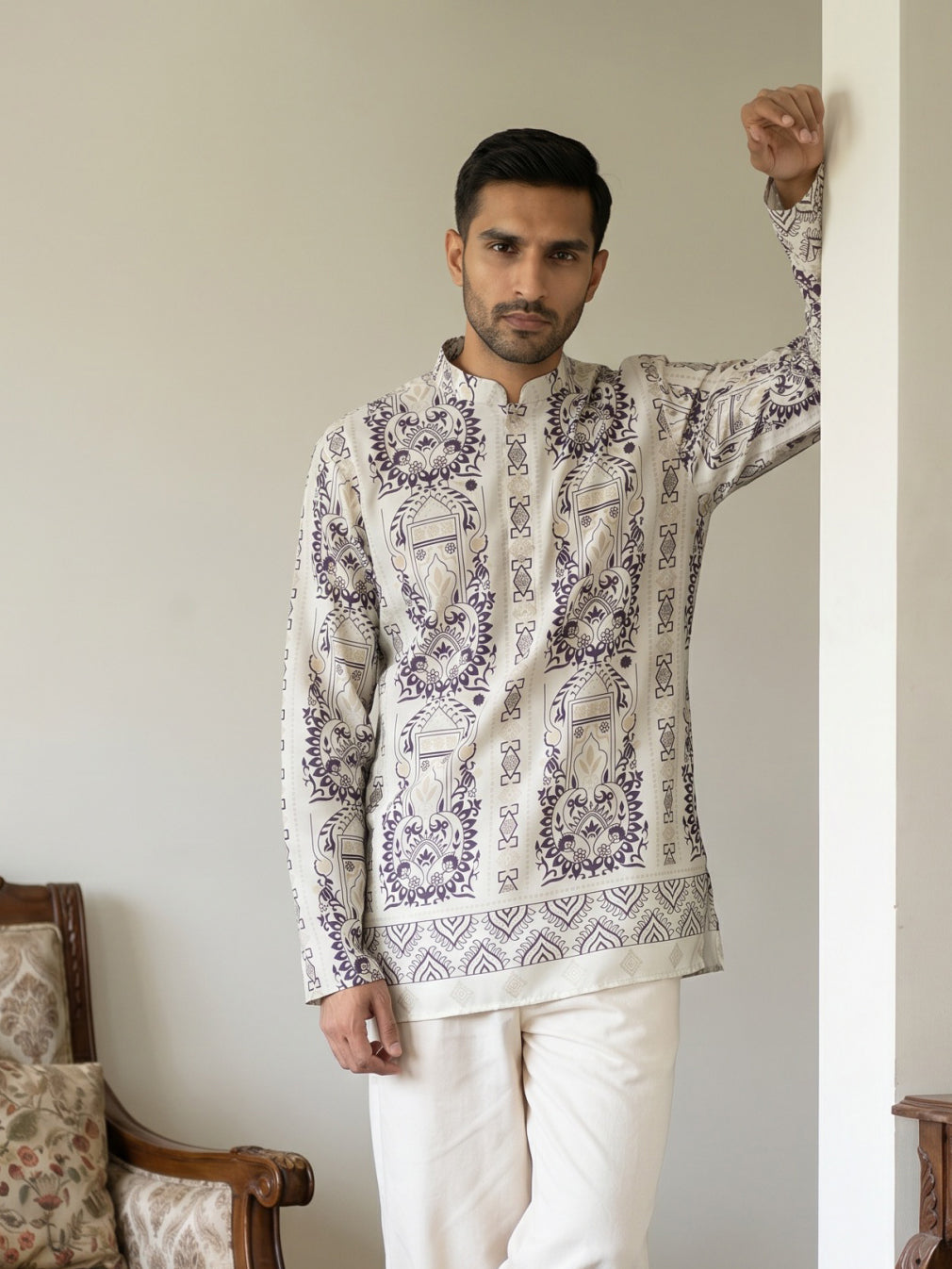DesiQlo Men Printed Kurta Only - White - 65KO_5573White_S