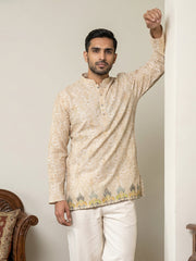 Men's Traditional Printed Kurtas ( 65KO 5574Beige ) [FF] [G-10]