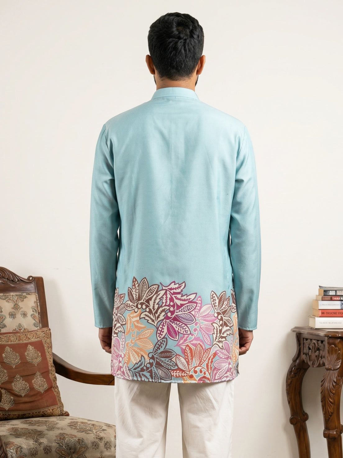 DesiQlo Men Printed Kurta Only - Blue - 65KO_5575Sky_S