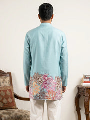 Cotton Floral Printed Kurta for Men ( 65KO 5575Sky )