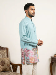Cotton Floral Printed Kurta for Men ( 65KO 5575Sky )