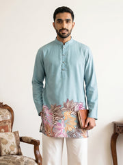 Cotton Floral Printed Kurta for Men ( 65KO 5575Sky )