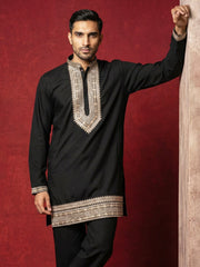 Japanese Fabric Embroidered Kurta for Men ( 65KO 5576Black ) [FF] [G-4]