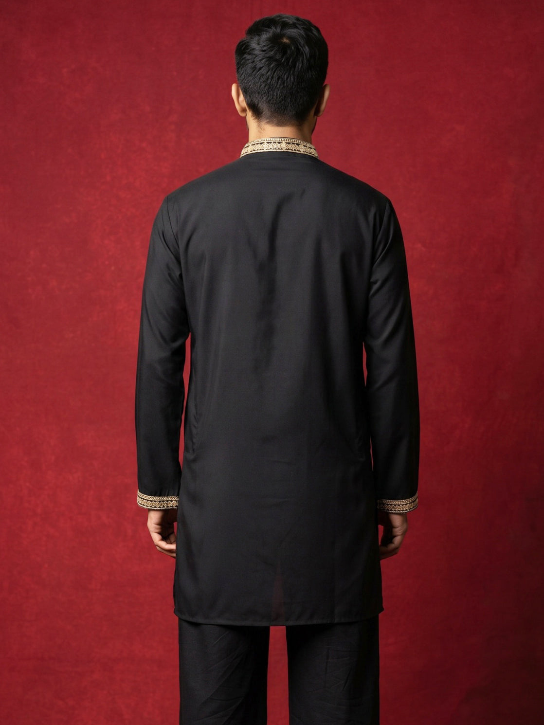 DesiQlo Men Embroidered Kurta Only - Black - 65KO_5576Black_S